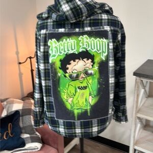 Betty Boop  Plaid Jacket with Cartoon Graphic